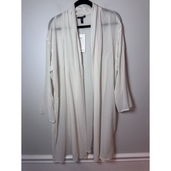 Eileen Fisher Sheer Silk Georgette High Collar Jacket In Bone Sz Medium $328 NWT - Picture 8 of 16